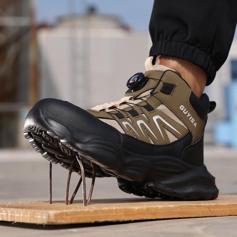 Men's High-Top Rotating Buckle Work Safety Shoes Oil-Resistant Anti-Smash Anti-Puncture Durable.