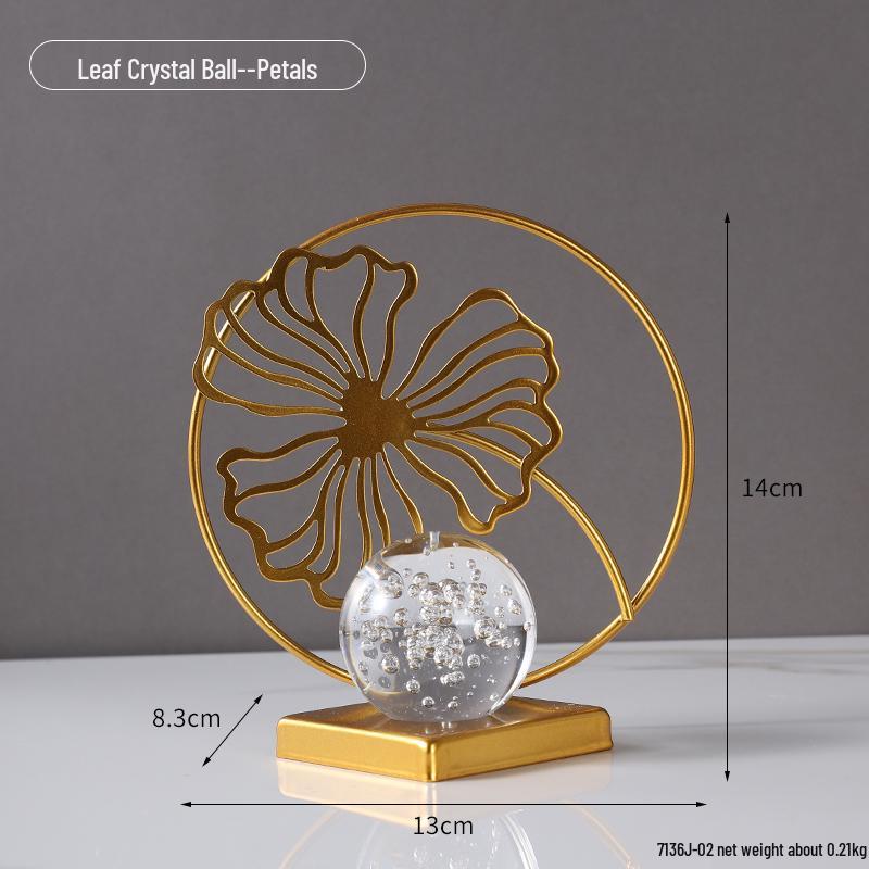 Nordic Leaf Crystal Ball Ornament: Elegant Light Luxury Decoration for Home Entrance, Living Room, Wine Cabinet, or Office Display.