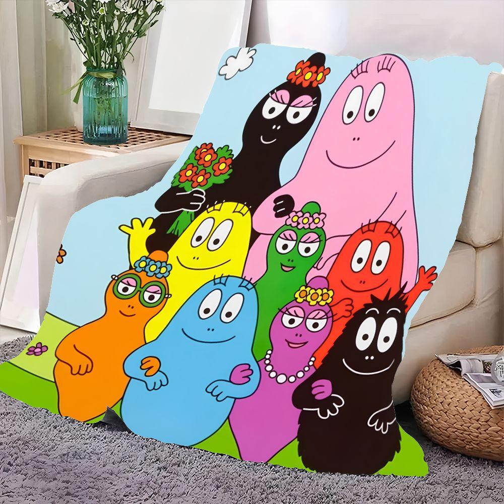 Kolorowy Koc Barbapapa - Fantazyjny Wzór Postaci w Kształcie Plamy do Rodzinnych Przytulasów, Przytulny Miękki Mikrofibra Blan