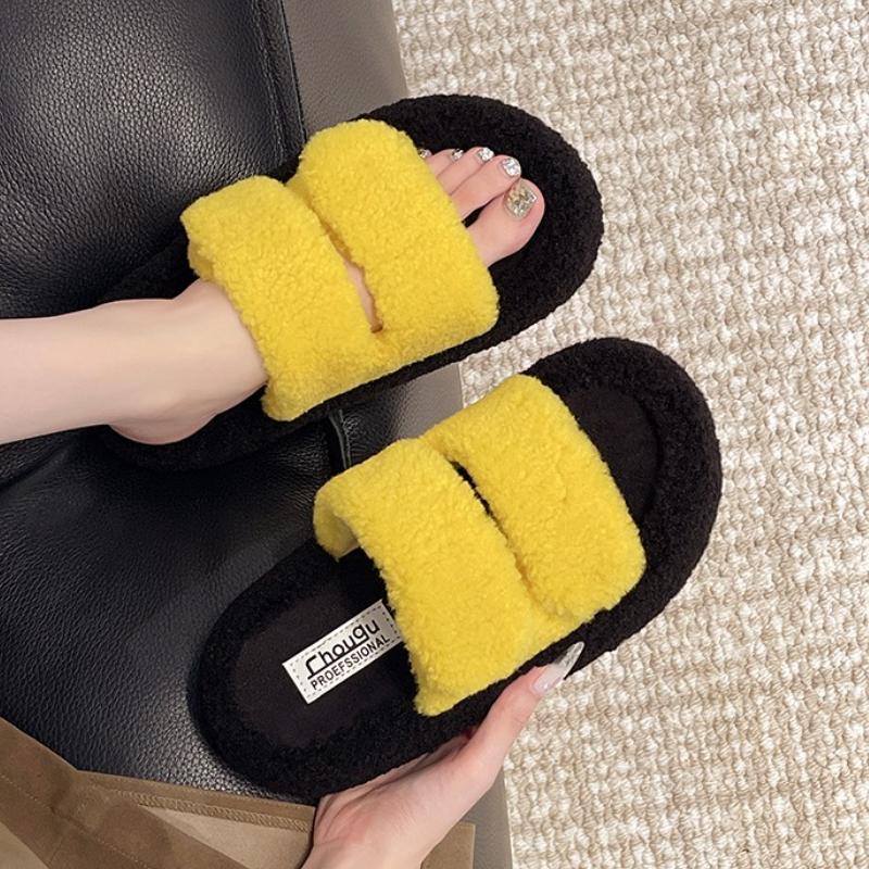 Women Flats Fur Slippers Casual Platform Shoes 2025 Winter New Open Toe Woman Flip Flops Cozy Walking Slides Zapatillas