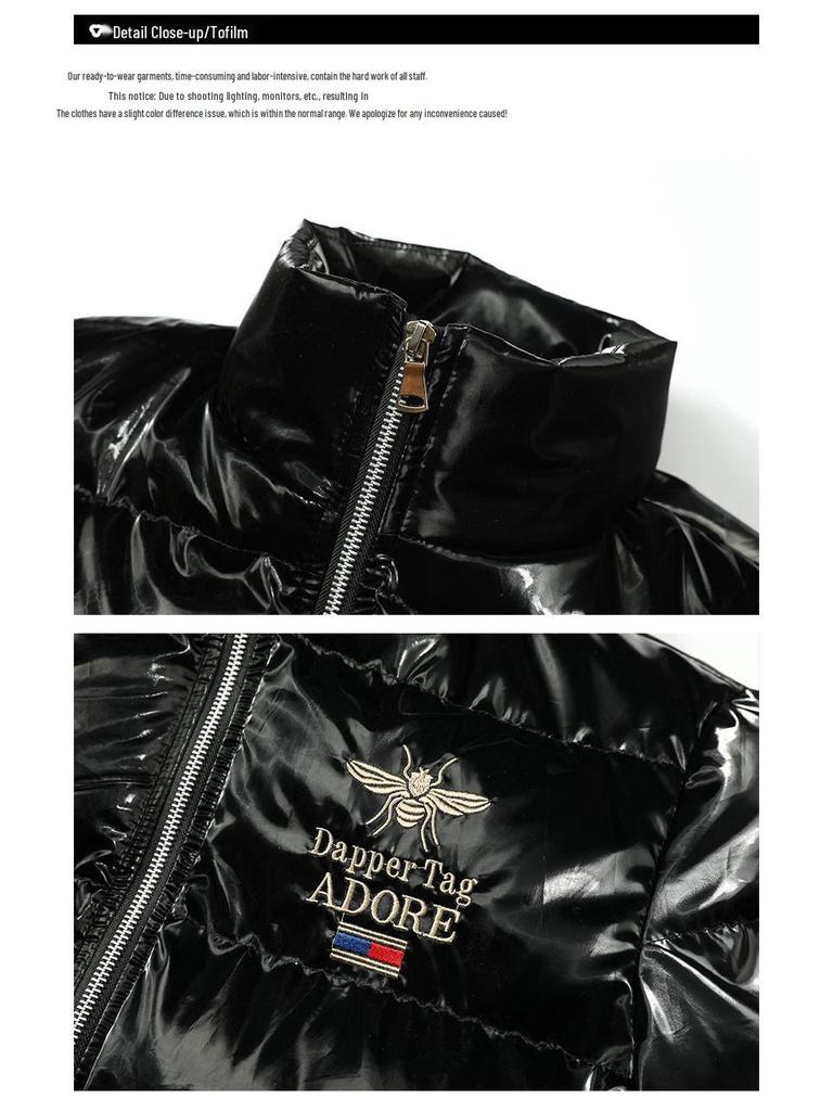 European Style Little Bee Embroidered Men's Winter Jacket - Korean Trendy Thick Down Cotton Coat