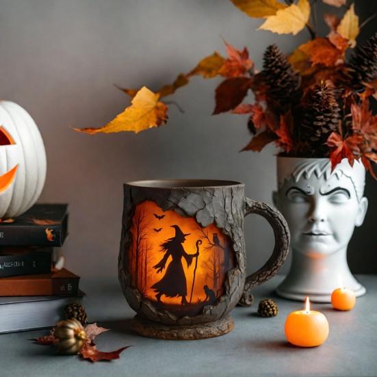 Yousheng Vintage Coffee Mugs Mystical Witch Bark Texture Mug Halloween Campfire Cup Outdoor Adventure Gift for Hikers Nature Lovers