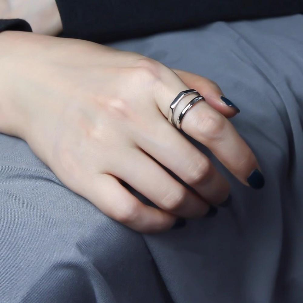Smooth Line Double-layer Ring Resizable Opening Ring Minimalist Geometry Jewelry  Gifts