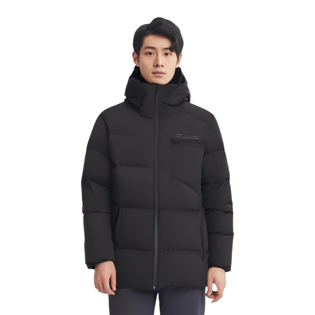Li-Ning Fitness Series Sports Casual Solid Color Warm Hooded Simple Down Jacket Men Outerwear Black AYMU559-5