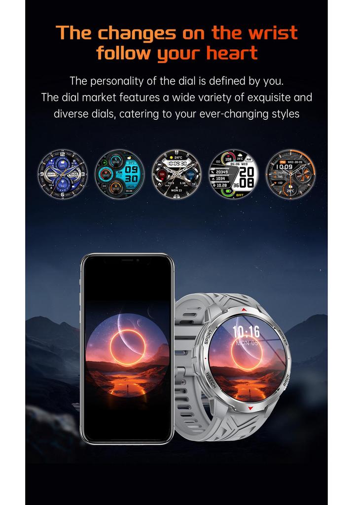 KT88 Smartwatch: HD Large Screen, Flashlight, Multi-Sport Tracking, Health Monitor, Waterproof