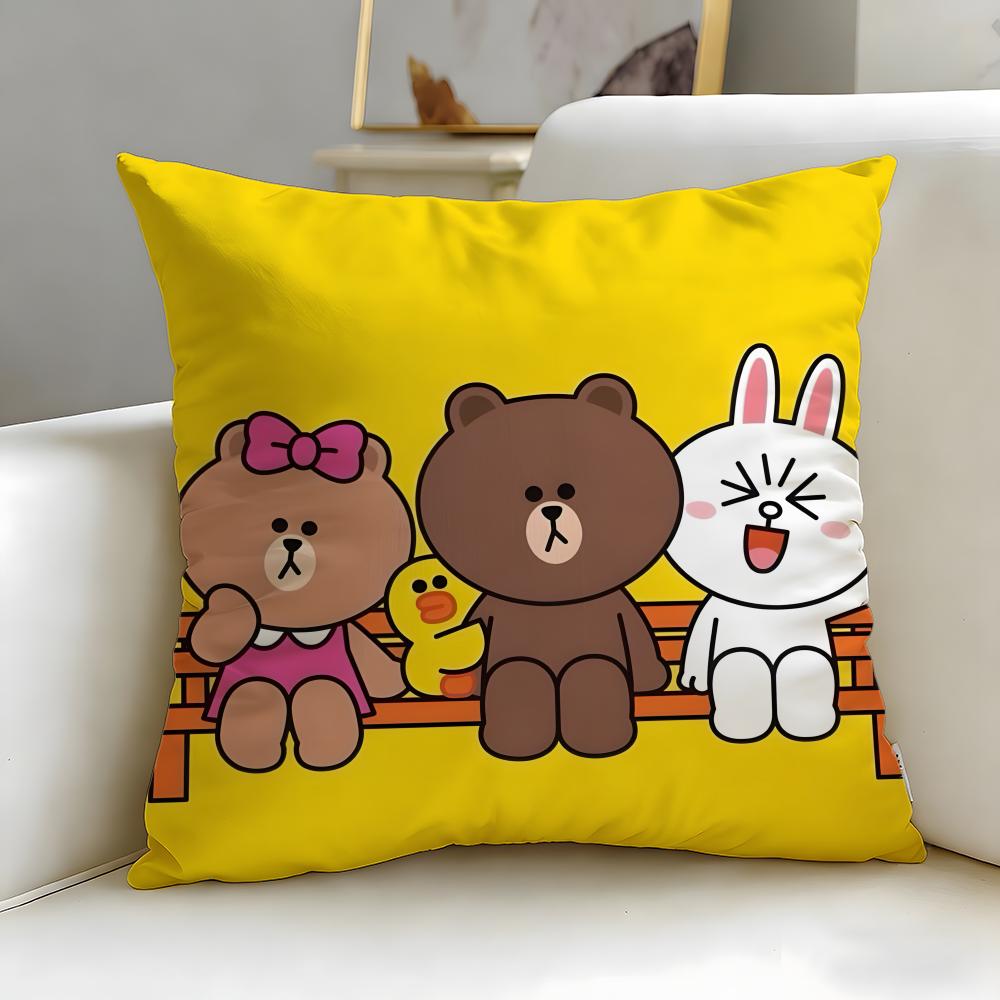 popular cartoon brand LINE friends Cushion Cover Soft & Easy-Wash Pillow Case – Versatile for Couch, Bed, Travel and Office