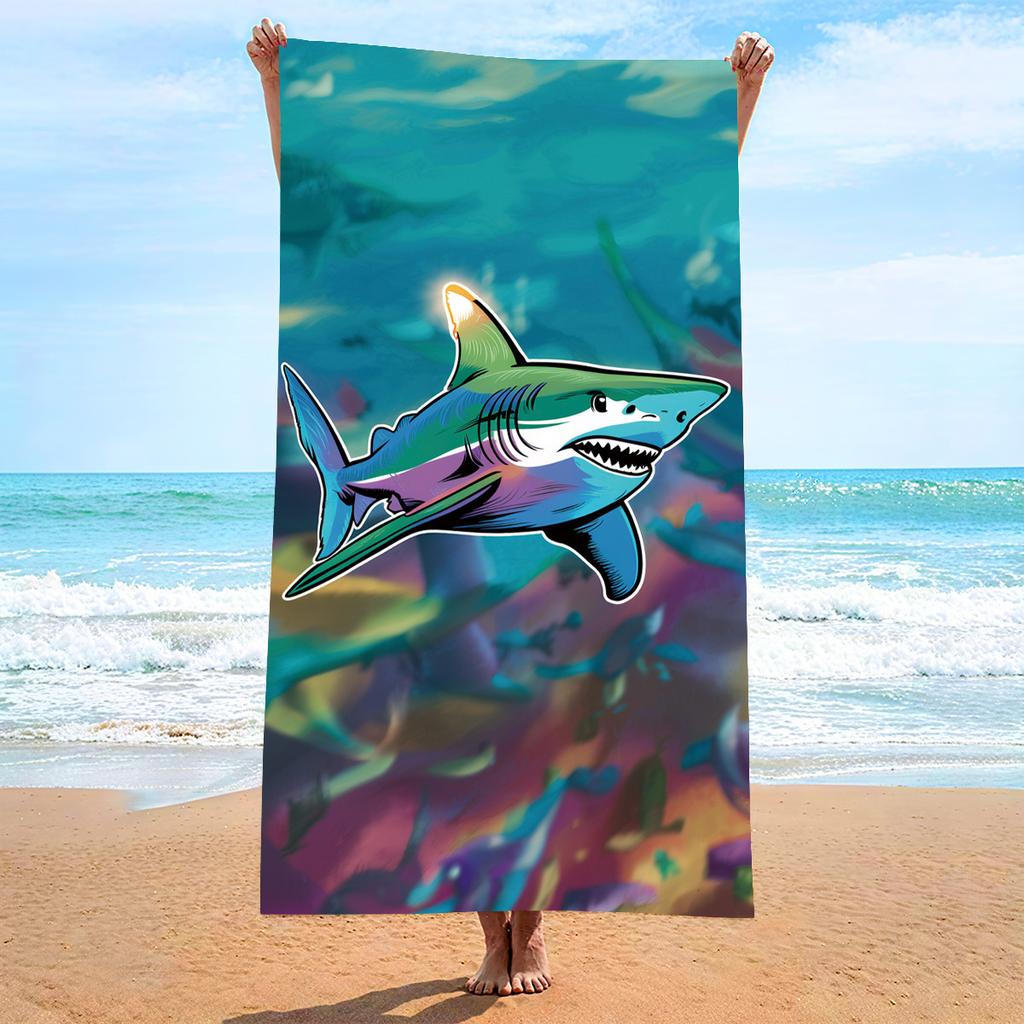 Retro Shark Art Towel, Multicolor Underwater Absorbent Microfiber Towel for Summer
