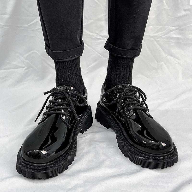 Black Round Toe Thick Sole Lace-up Men's Leather Brogue Shoes High Quality Fashion Elegant Footwear Offer Retro Male Casual Shoe