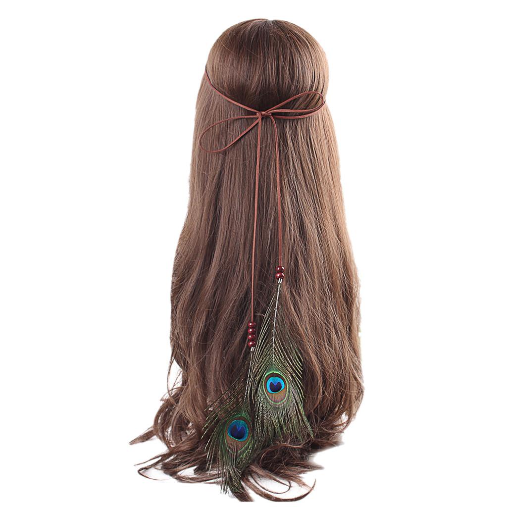 

(SU)Женские украшения, богемный обруч для волос с павлиньими перьями, повязка для волос, головной убор one size синий