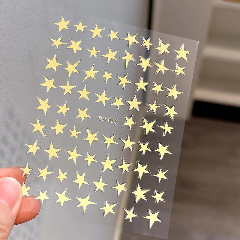 Simple Laser Silver Star Nail Art Stickers Holographic Colorful Self-Adhesive Star Decal Diy Manicure Star Slider