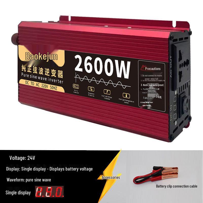 High-Power Pure Sine Wave Car Inverter: 12V/24V to 220V for Vehicle and Household Battery Conversion