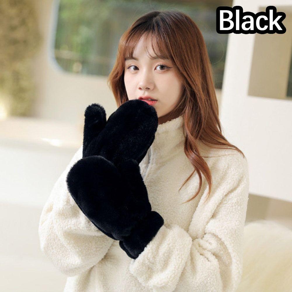 

Мягкие пушистые меховые женские утолщенные плюшевые перчатки, сохраняющие тепло, зимние теплые руки, подарки, зимние варежки, женские чёрный