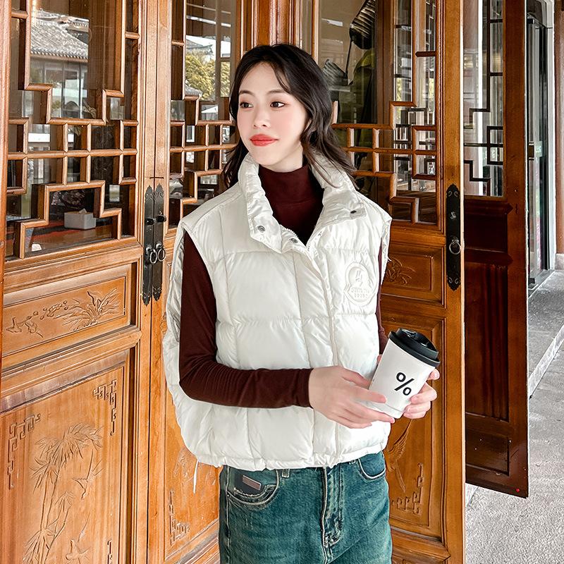 

Supply New cotton vest women s light and thin stand-up collar slim-fitting large-size short down cotton vest M белый