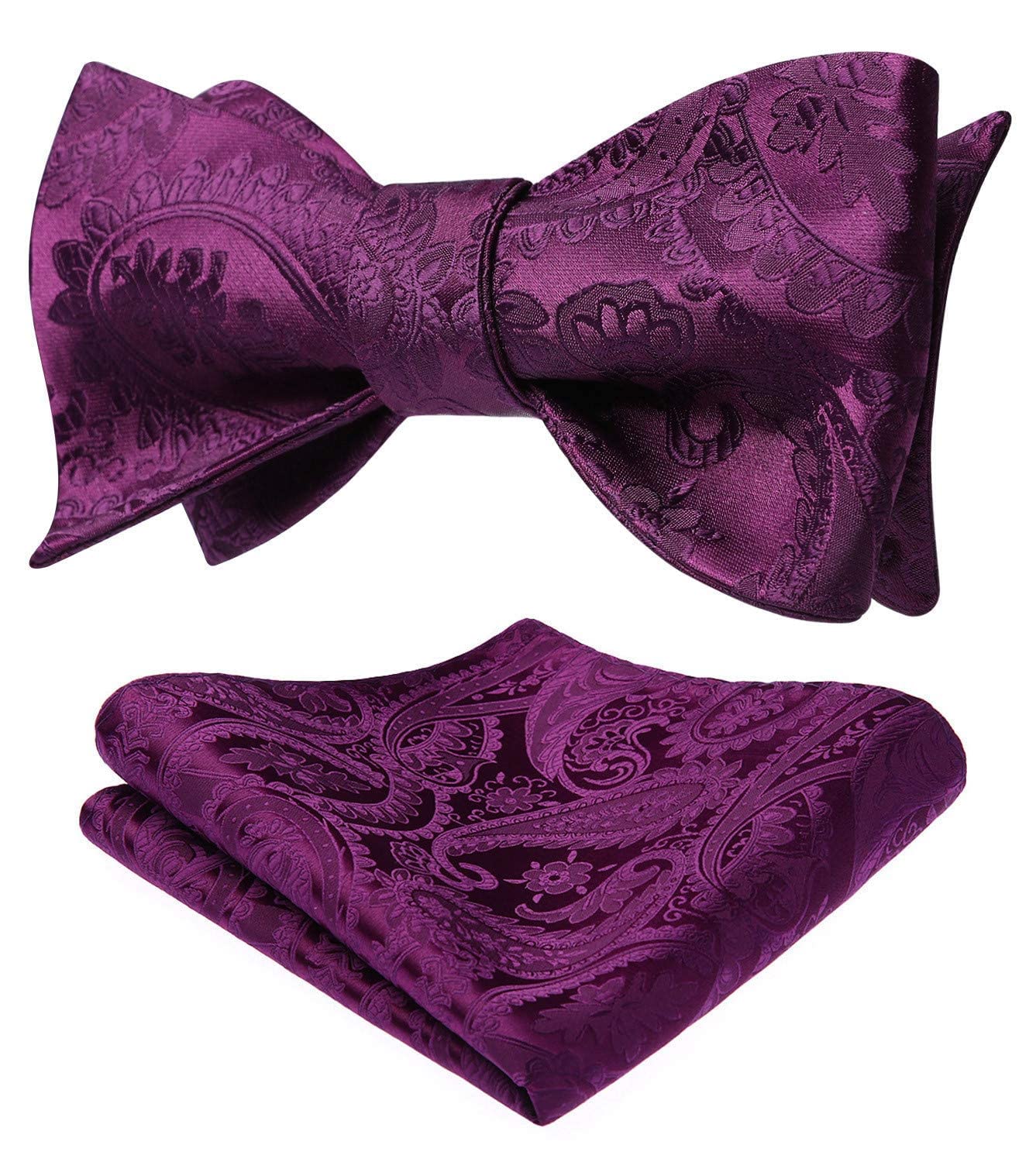 

[HISDERN] Men s Bow Tie, Purple, Solid Color, Hand-Tie, with Pocket Square Set, Paisley Pattern, Perfect for Weddings, Receptions, Entrance