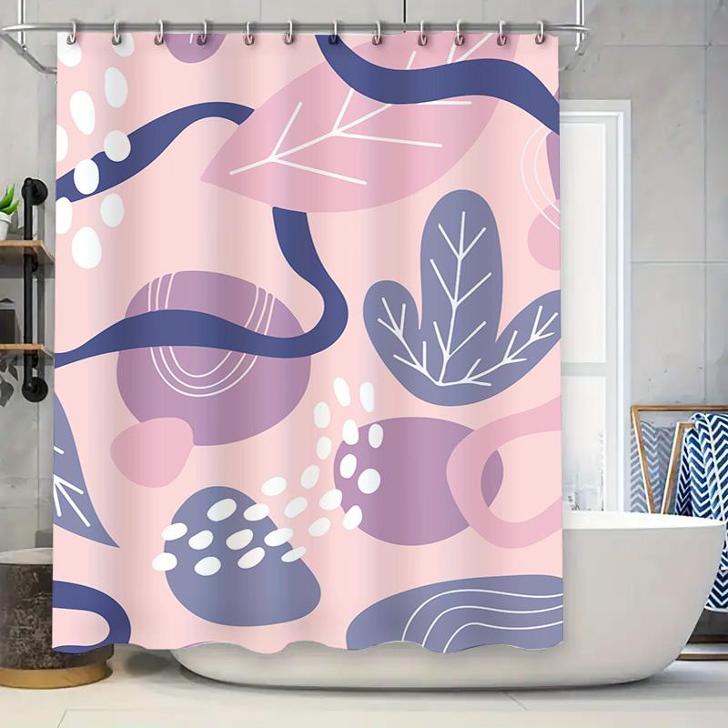 

Abstract Art Harmony: Pink And Purple Geometric Leaf Shower Curtain For A Modern And Creative Bathroom Dcor W60H190(CM)-1 Pcs