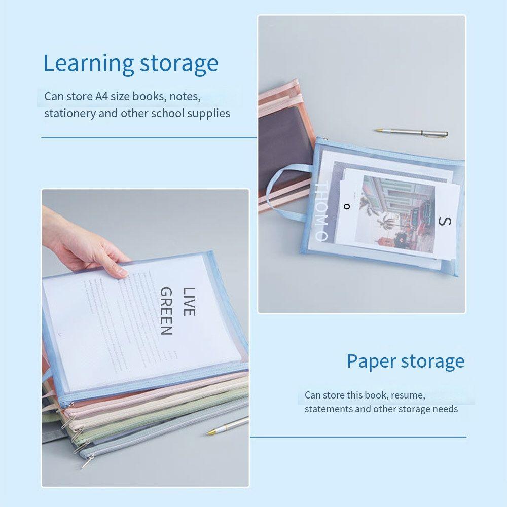 A4 Mesh Zipper Pouch Simple Stationery Organizer Pouch ID Card Storage Handbag  Student Gift