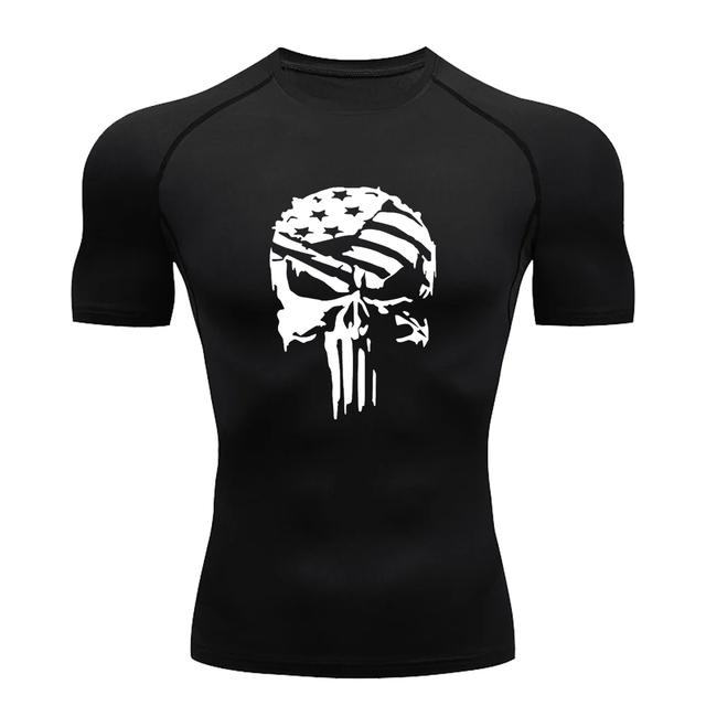 

Літня чоловіча щільна еластична компресійна сорочка з принтом черепа Швидкосихаюча футболка Фітнес Біг дихаюча з короткими рукавами S-3XL XL