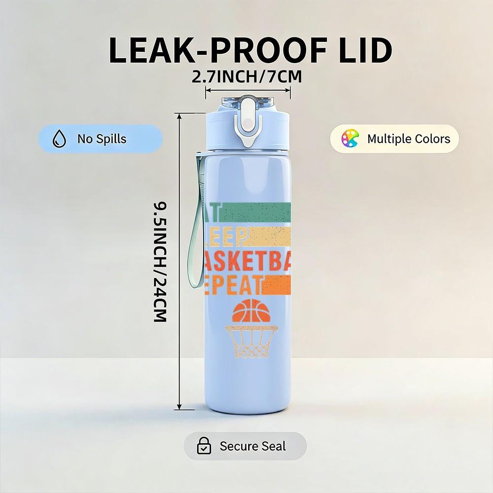 1PC Basketball Slogan Text Print 750ml Color Plastic Sports Water Bottle Leakproof Flip Straw Lid Suitable for Sports Office Home Use