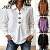 Plus Size Summer Blouses Women Button Down Shirt Blouse, Long Sleeve V Neck Loose Flowy Wrinkle Resistant Shirts Breathable Tunic Shirt, Casual