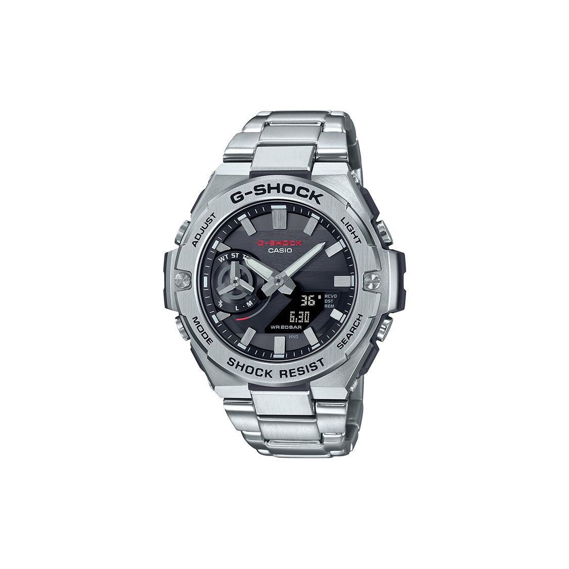 Casio Men's Black Waterproof Shockproof Solar Quartz Movet Stainless Steel Watch Watches Gst-B500d-1Apf