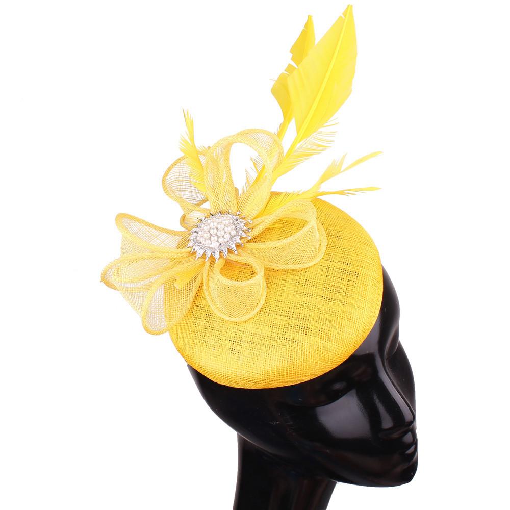 

High-Quality Hemp Yarn Aristocratic Headgear, New Fashionable European And American Style Hair Accessories, Hairpins, And High-End Top Hats лимонно-желтый