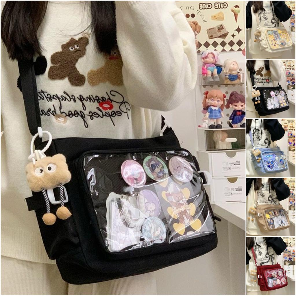 Women's Large Capacity Transparent Ita Bag, Messenger Shoulder Bag for Badges and Pins