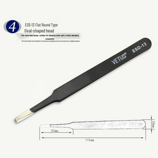 ESD Anti-static Stainless Steel Tweezers: High Precision Pointed, Straight, Round, Bent Head for DIY Electronic Accessories.