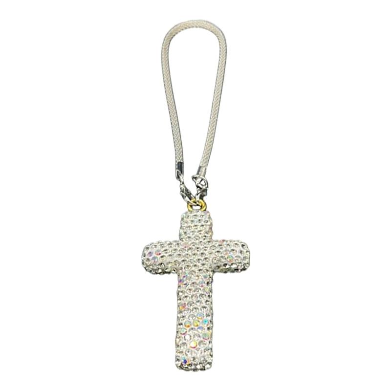 Elegante Crucifijo de Arcilla Colgante con Acento de Cristal para Espejo Retrovisor de Coche Accesorios Colgantes para el Interior del Coche