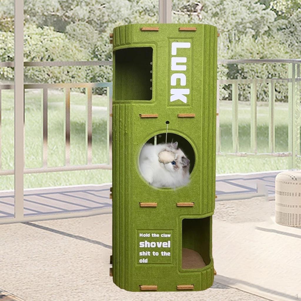 Cat Bed with Enclosed Space And Scratch Post for Multiple Cats