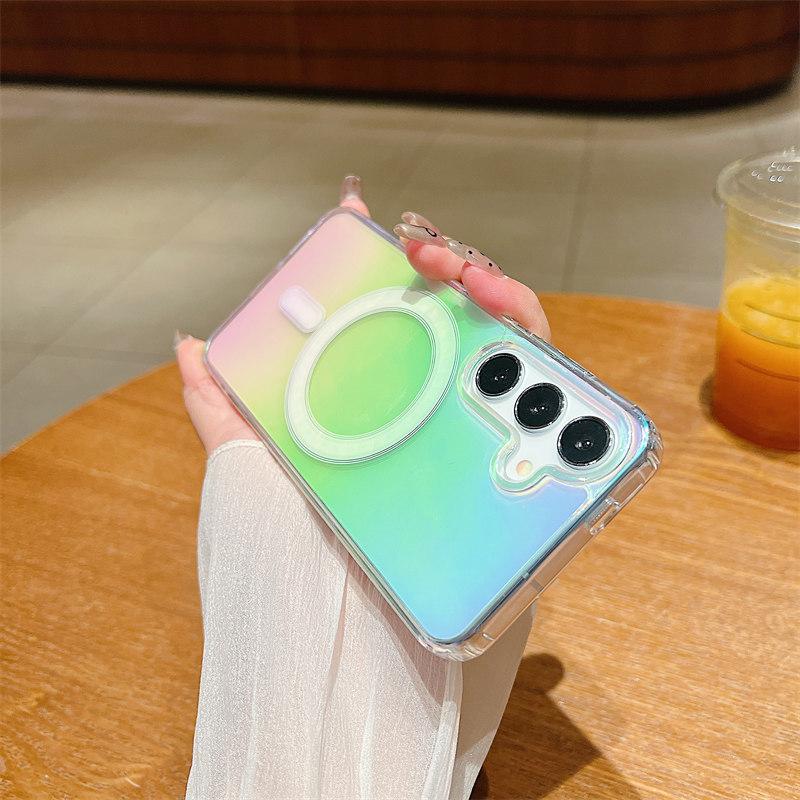 

Роскошный магнитный прозрачный чехол из ТПУ с лазерной радугой для Samsung S24 Ultra S23 Plus S22 S21 FE, универсальный защитный чехол от падения Samsung S21 FE