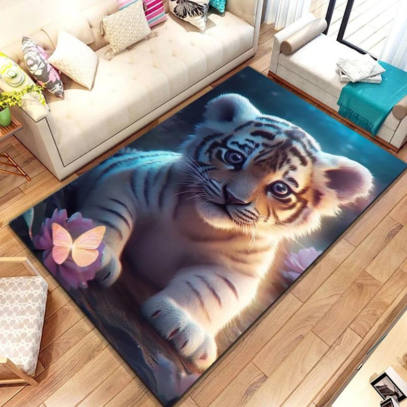 Cute Little Tiger Pattern Rug Wild Animal Carpet for Living Room Bathroom Mat Creative Doormat for Bedroom Home Decor Floor Mat