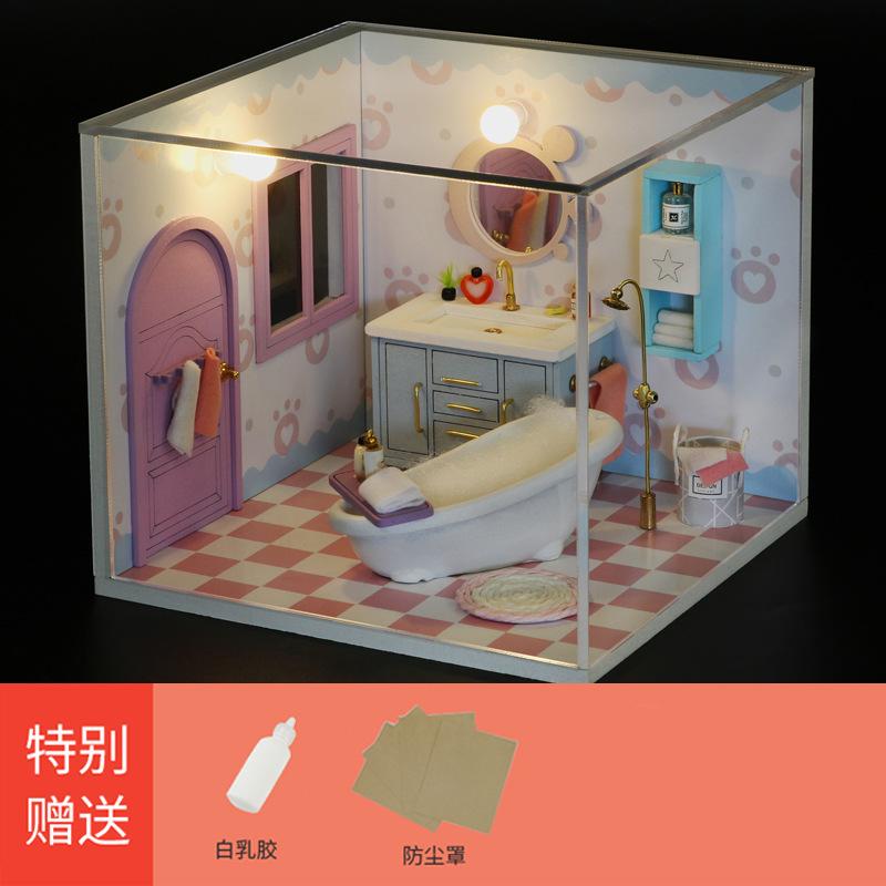 Playhouse Miniature House Set Wooden DIY Craft Model for Toy Furniture Toys Set Ages 14+ Parent-Child Assembly Room Scene