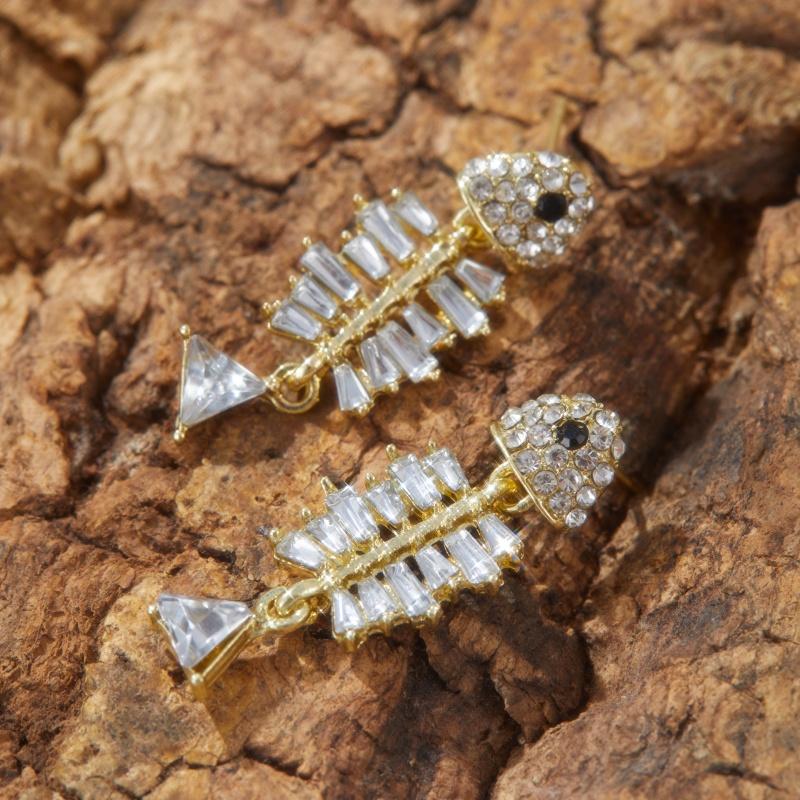 Vintage Geometric Irregular Circular Ring Pendant Small Fish Earrings for Party, Evening Wear, Jewelry