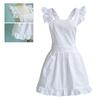 Women Ruffled Apron with Pocket Cotton Apron Pinafore Dress Ruffle Maid Apron Kitchen Cooking Apron for Baking Gardening