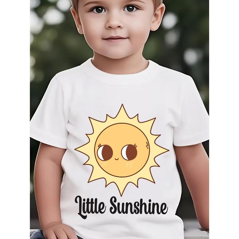 European Sizes Summer Boys' Fashion Short-Sleeve T-Shirt "Little Sunshine" Letter Smiling Sun and Other Cartoon Pattern Print Outdoor Casual Top