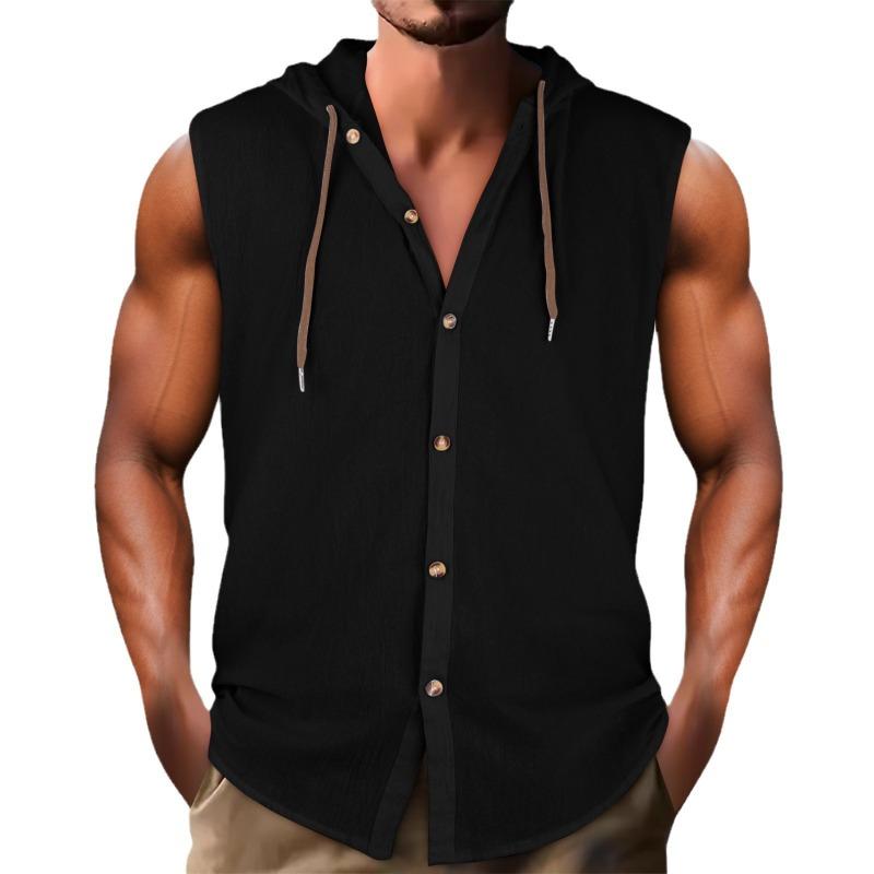 Men's Sleeveless Hooded Shirt Casual Loose Vest.