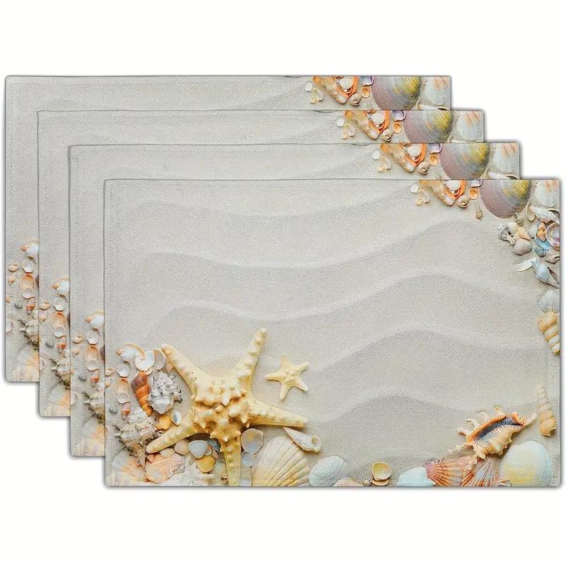 Seashell Summer Beach Placemat: Blue Ocean, Stain-Proof, Heat-Resistant Table Decoration.