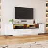 Móvel de TV Autoportante 180*40*48cm com Luz LED, Forma em L e Gavetas, Branco de Alto Brilho, Adequado para TVs de 75 Polegadas, Branco+Preto