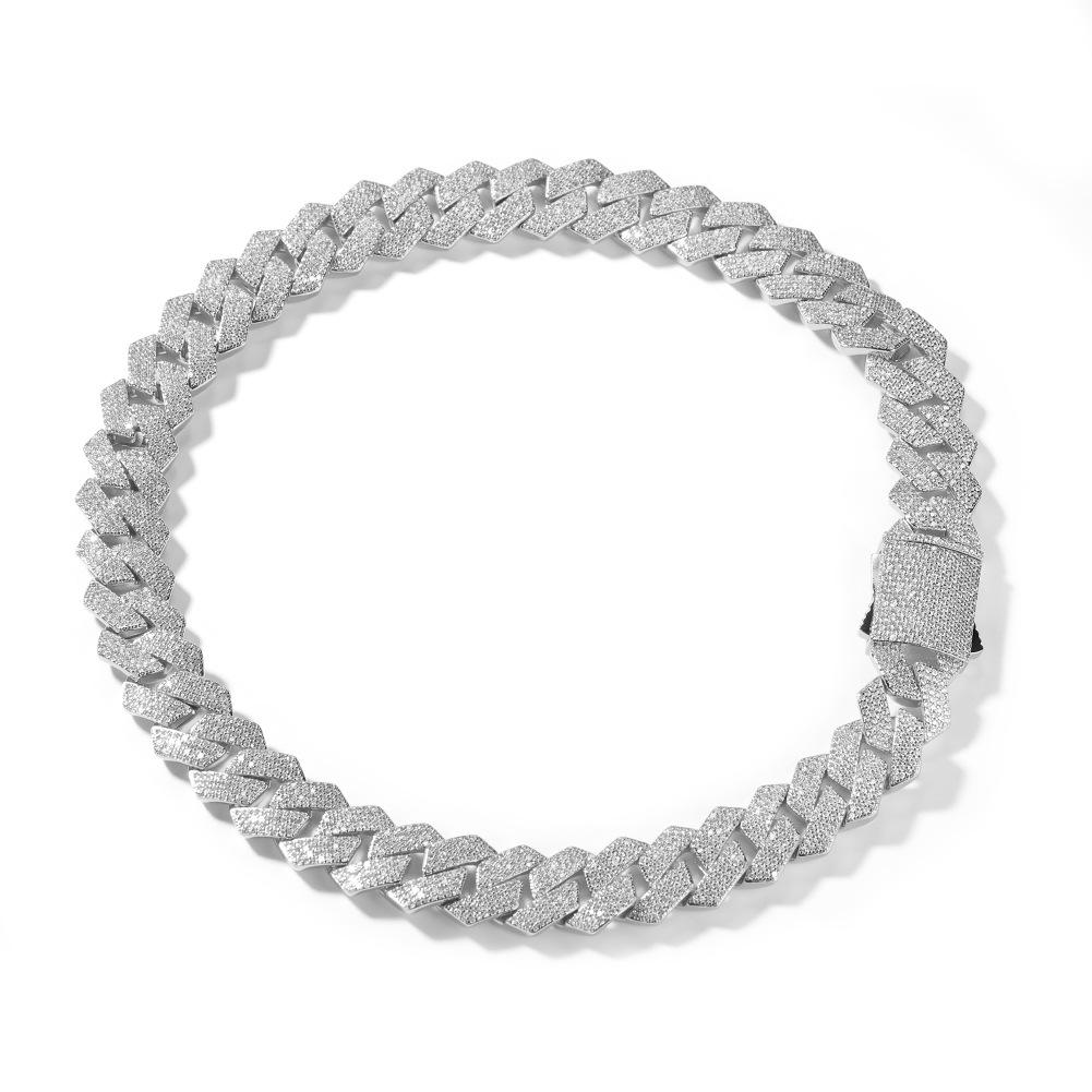 

Men s Necklace 19MM Full Zircon Rhombus Cuban Chain Hip Hop Rap Street Trend Necklace 16inch срібний