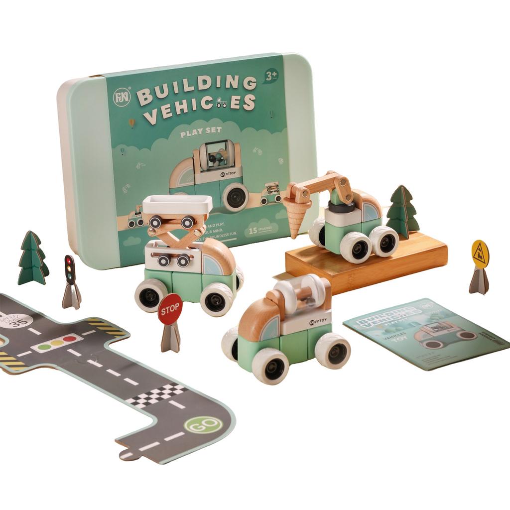 Wooden Children'S Engineering Vehicle Boy'S Variety Assembled Building Blocks Toy Car Set School Gift-Giving Educational Toys