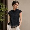 Short Sleeve Cheongsam T-Shirt Jacquard Weave Slanting Lapel Top  Summer Outfit