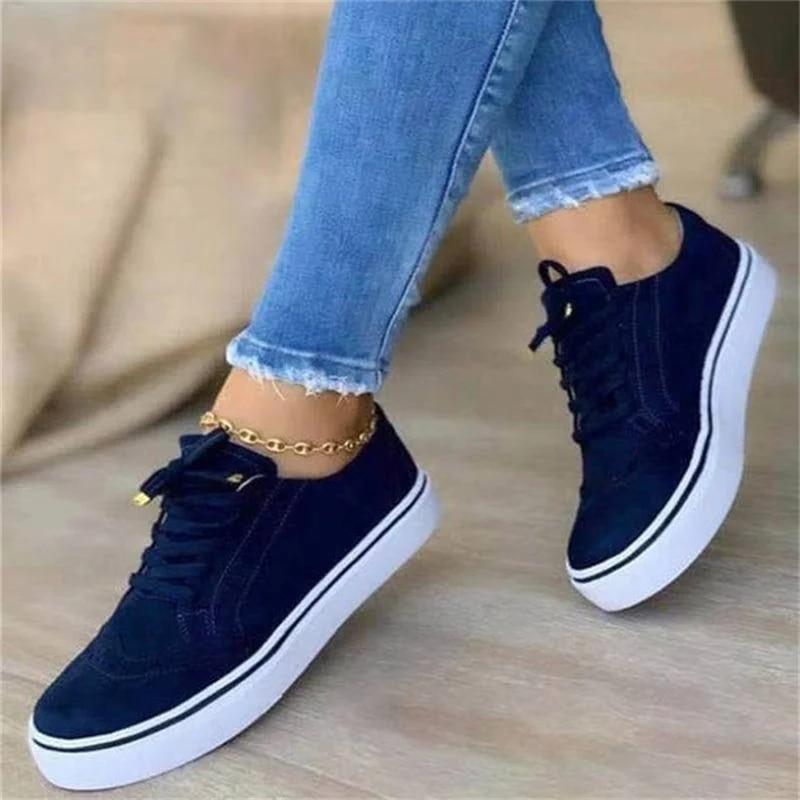 Women's Low-Top Vulcanized Shoes Round Toe Casual Flat Lace-Up Walking Versatile Comfortable