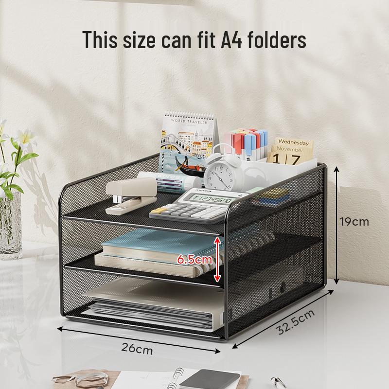 Multi-Layer A4 Desktop File Organizer and Bookends: Office Document Rack and Storage Box