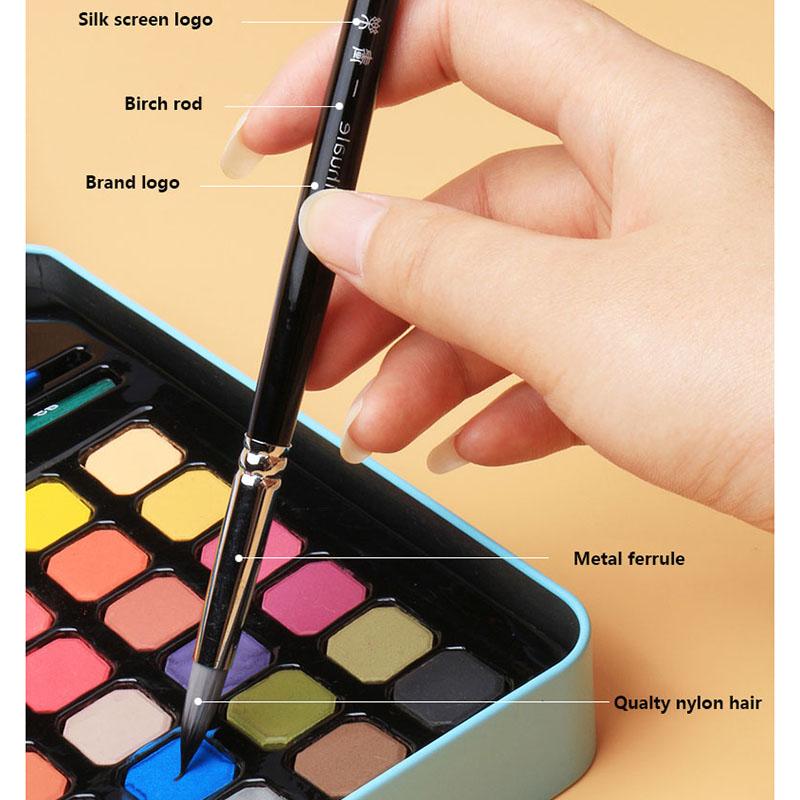 JOWOART 6pcs Multifunction paint brush black nylon hair set birch Short rod oil acrylic watercolor gouache student beginner art tool