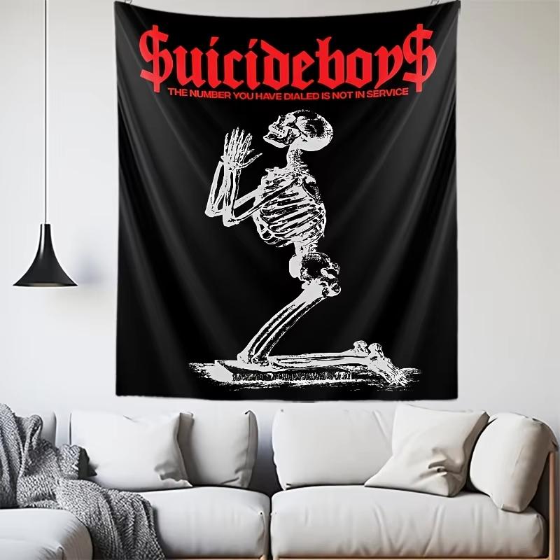 Hot $uicideboy$ Wall Tapestry Praying Skeleton Black Background Art Decor for Fans Bedroom Living Room Dorm Home Background