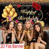 2D Happy Birthday Background Cloth Black Gold with Balloons & Gifts Banner