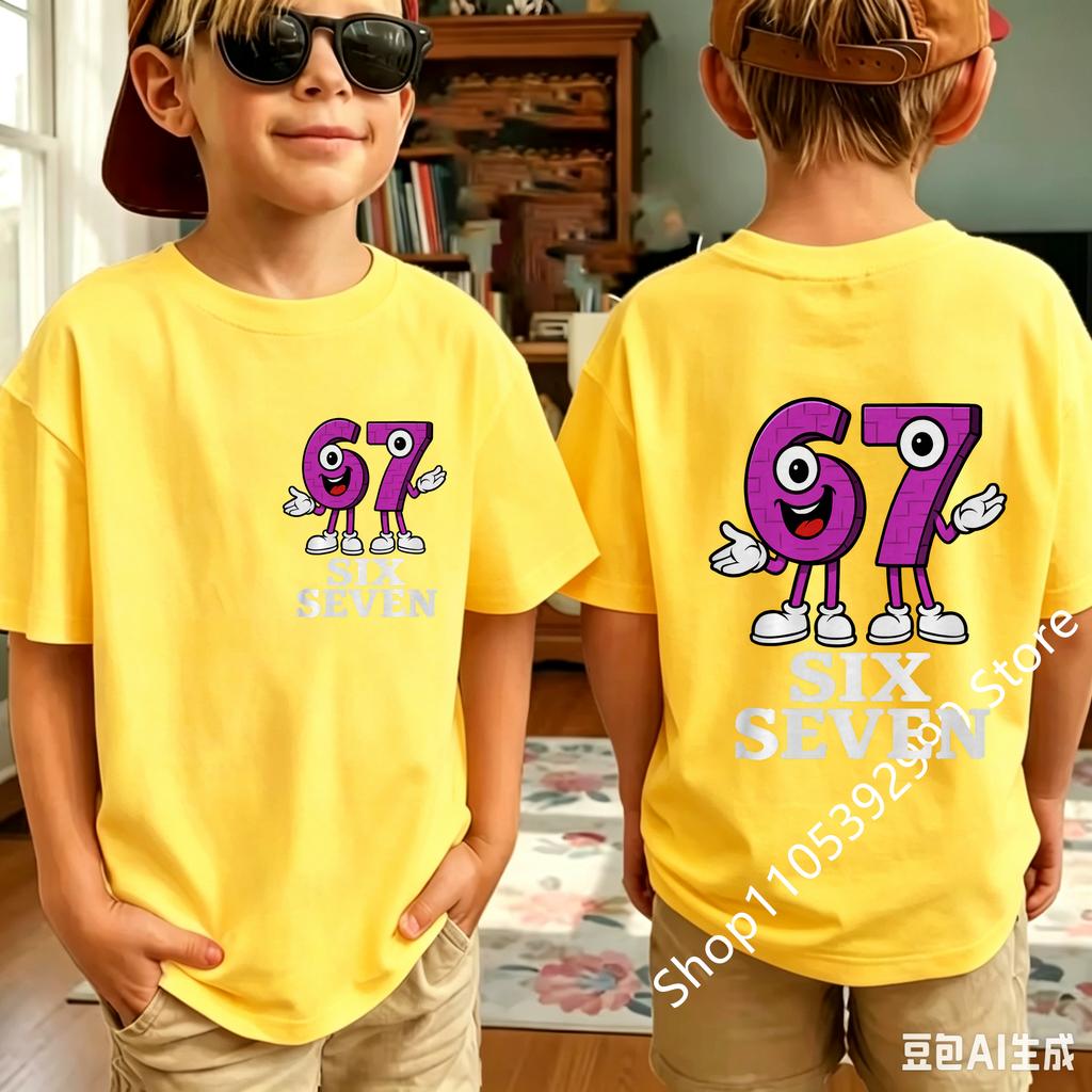 Summer New Children's T-shirt Casual Fashion Kids Clothing 67 Six Seven Cute Print Trendy Boys Girls Y2k Short Sleeve Tees Tops