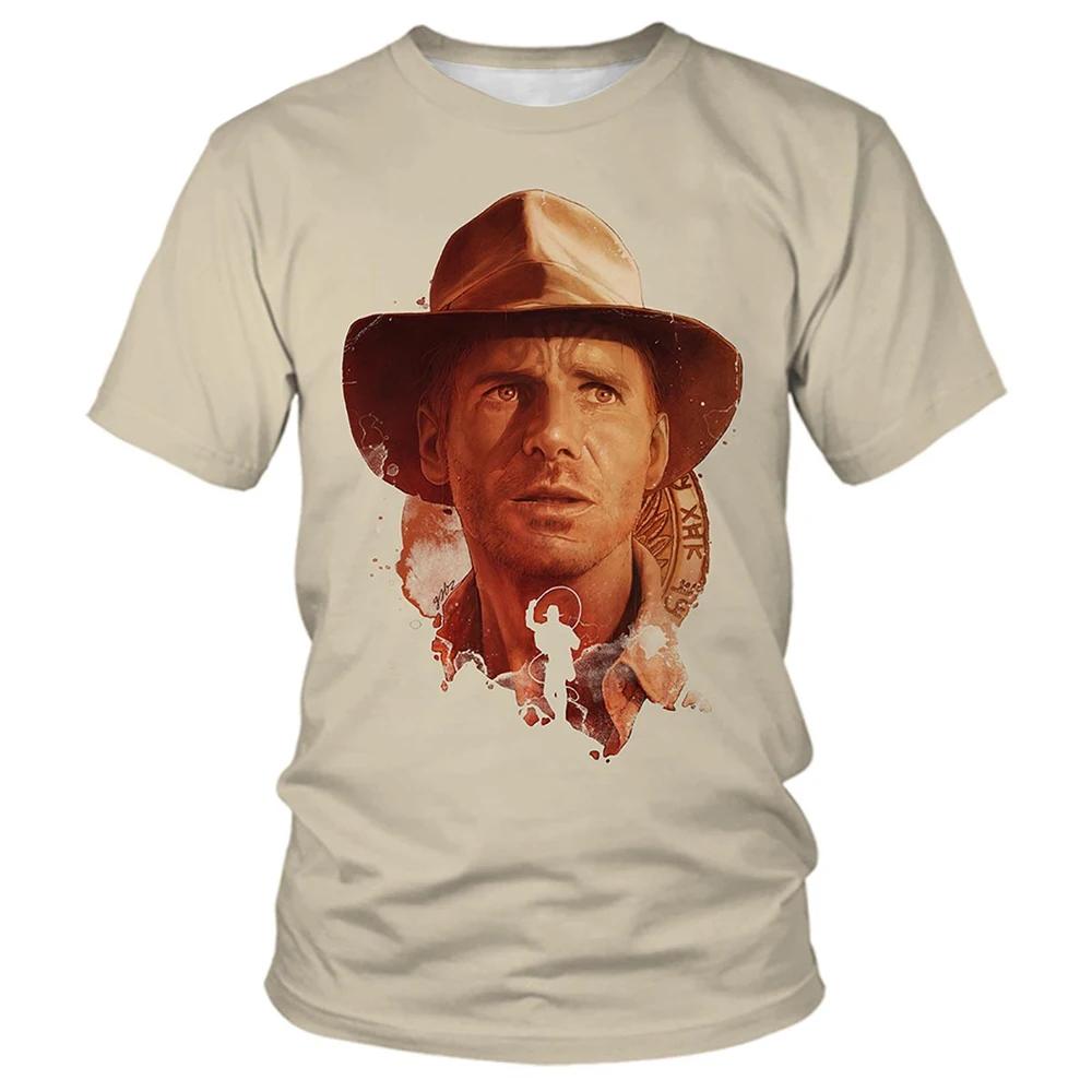 Classic Film 3D Print Indiana Jones Themed Sports Quick Dry Breathable Men's T-Shirt Outdoor Retro Casual Fashion Short Sleeve Top