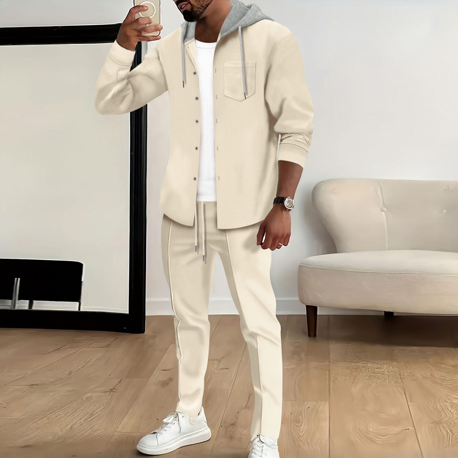 

Модні спортивні костюми, чоловічі осінні спортивні костюми, повсякденні куртки з капюшоном у стилі печворк, комплекти з двох предметів, чоловічі повсякденні костюми M хакі