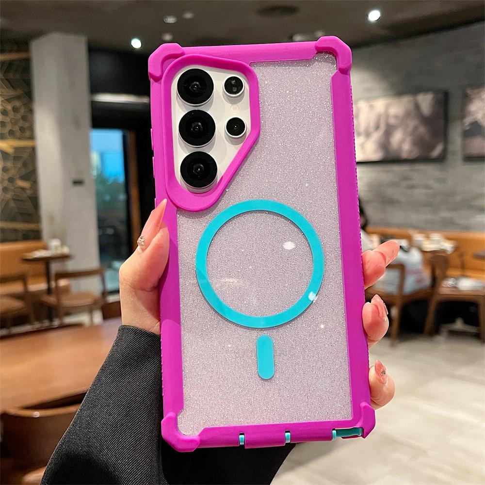 

For Magsafe Clear Armor Bumper Glitter Phone Case For Samsung S26 S25 Ultra S24 Plus Wireless Charge Shockproof Protective Cover Galaxy S25